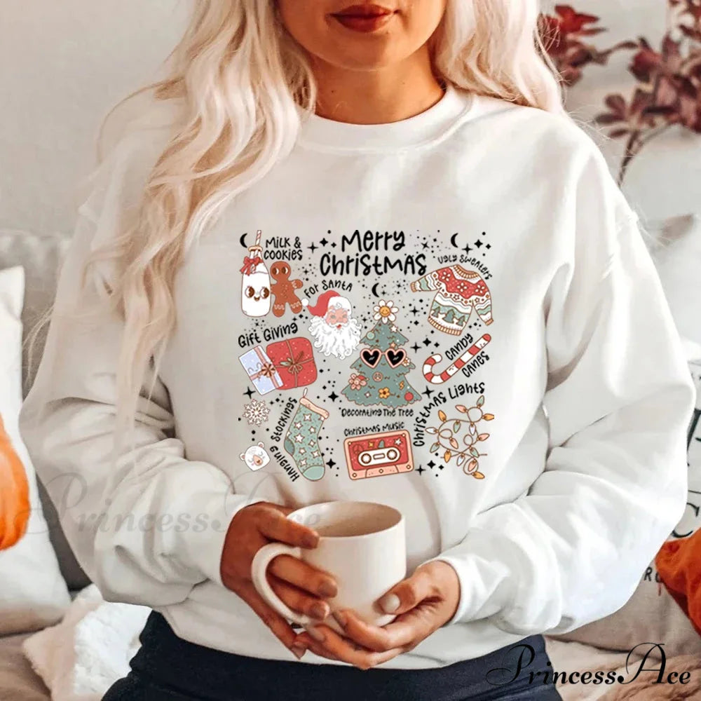 Retro Cheerful Aesthetic Santa Warm Hoodie WHITE / S