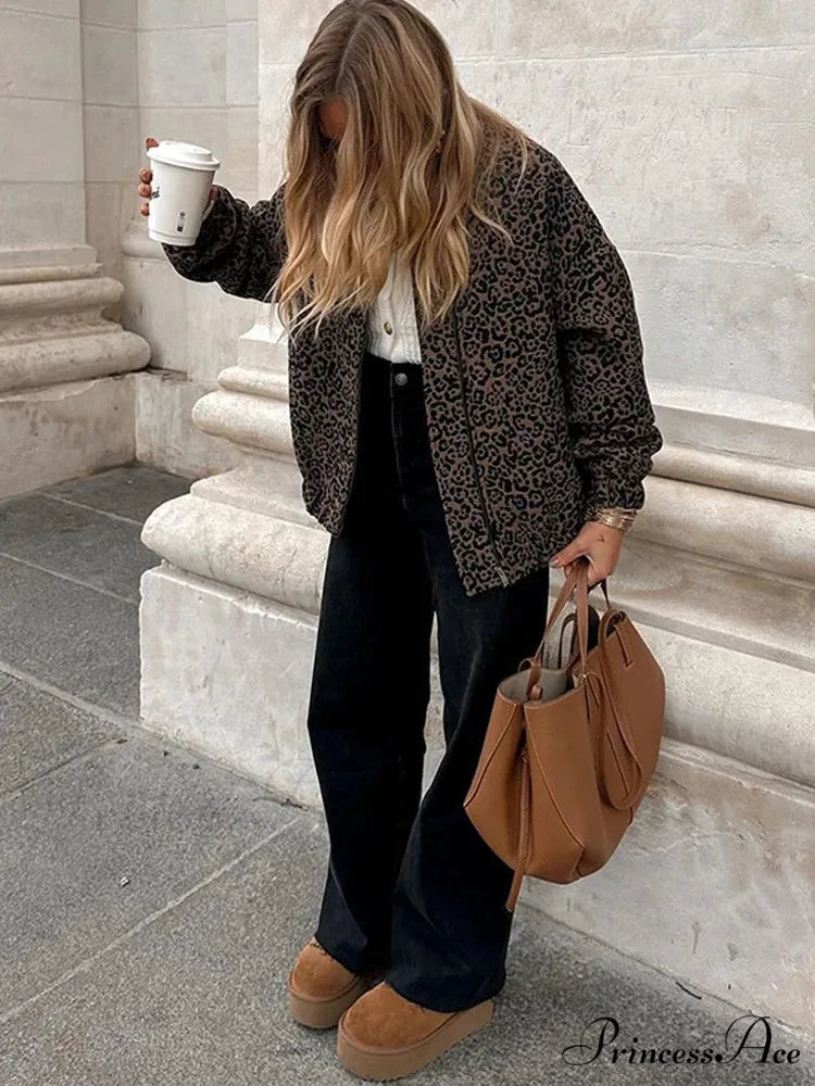 Retro Cheetah Pattern Zipper Jacket coats-241228