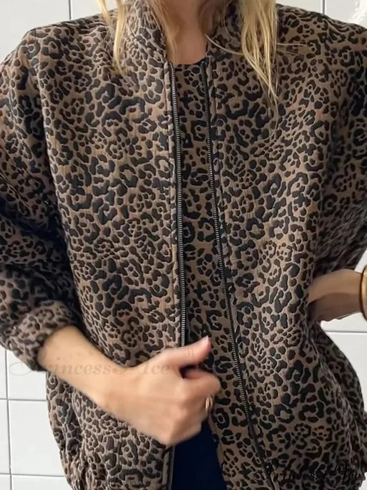 Retro Cheetah Pattern Zipper Jacket coats-241228
