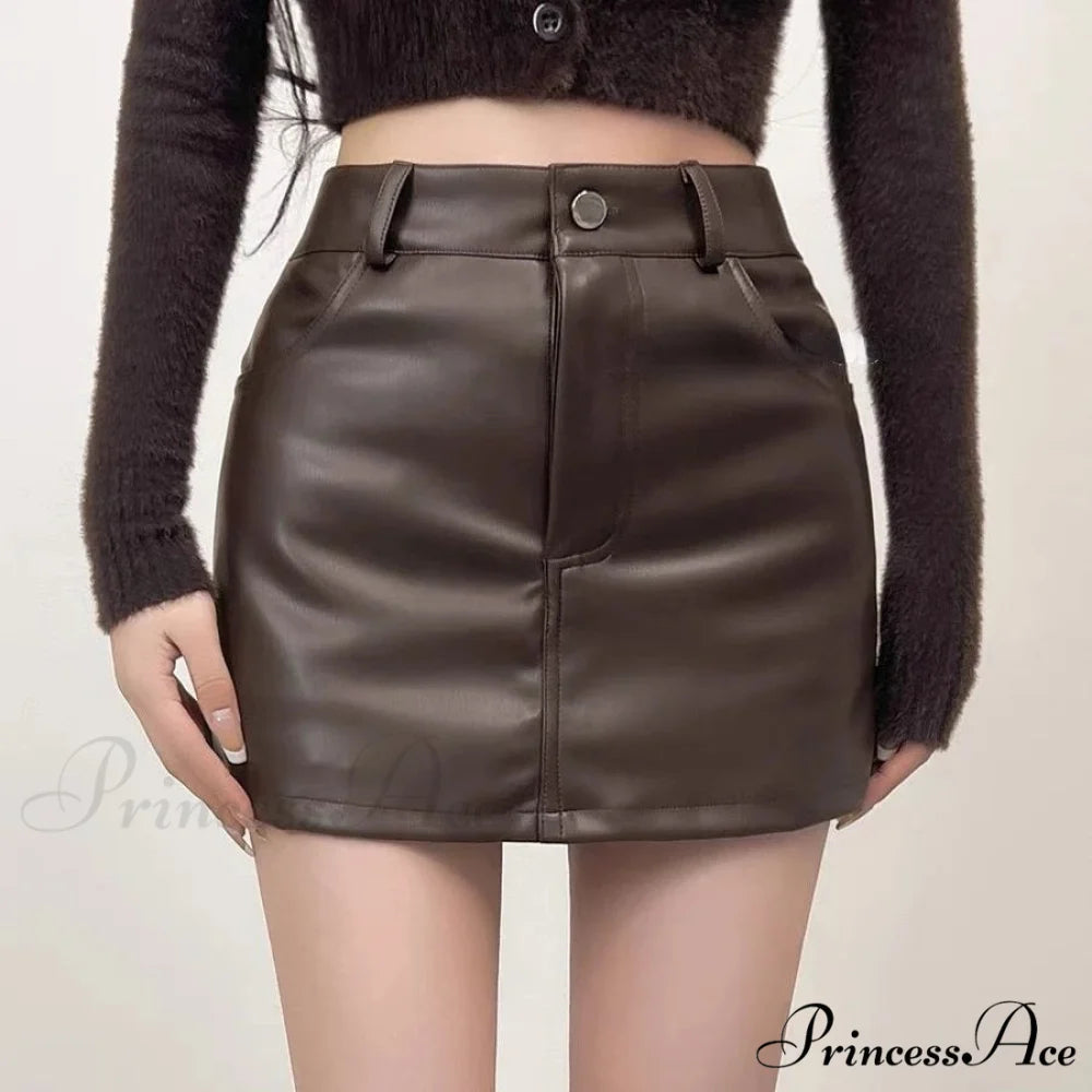 Retro Chic High Waist Sexy A-line Stylish Fashionable Brown Elegant Skirt Brown / S