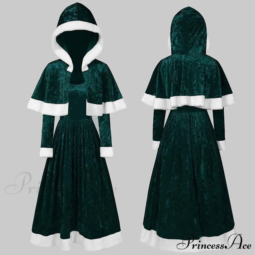 Retro Christmas Fashion O-neck Long Sleeve Two-piece Shawl Dress