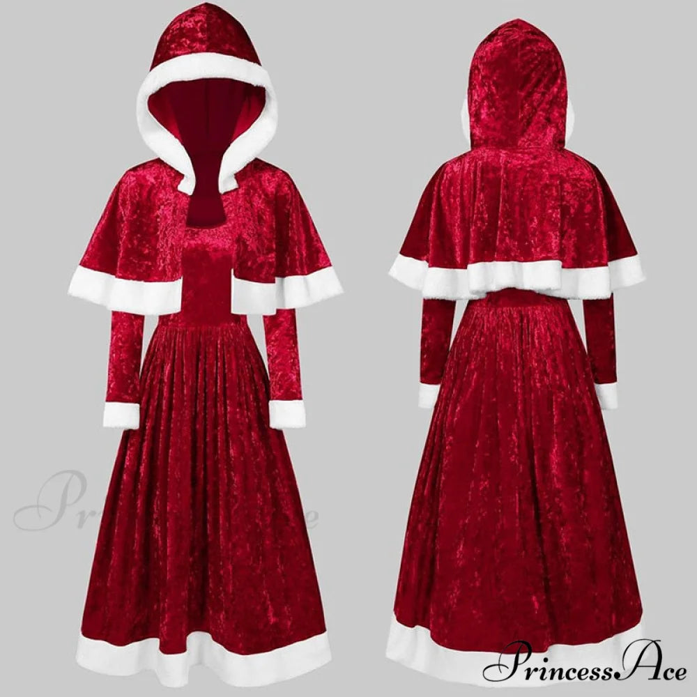 Retro Christmas Fashion O-neck Long Sleeve Two-piece Shawl Dress