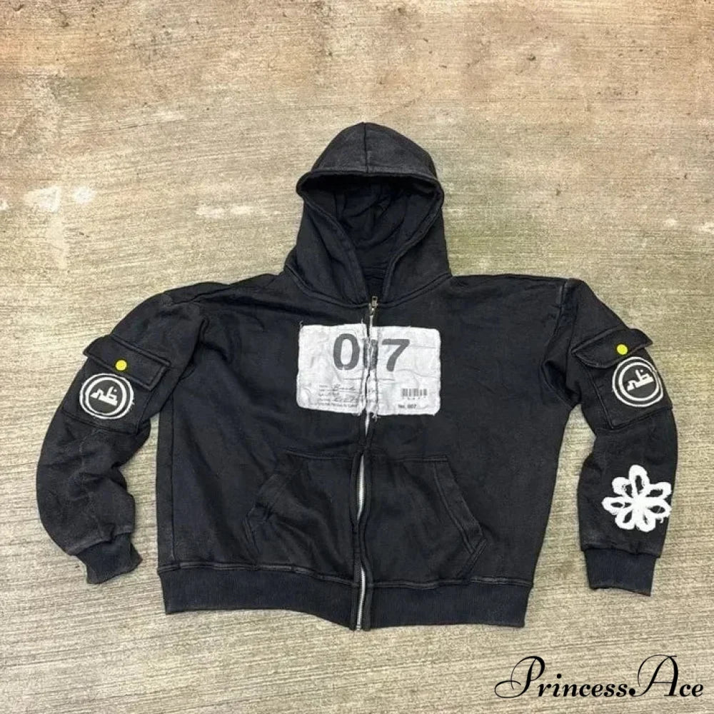 Retro Clean Zip Up Hoodie black 3 / M hoodies-241228