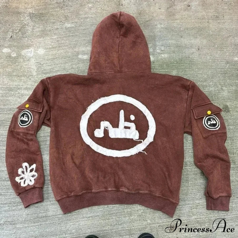 Retro Clean Zip Up Hoodie brown / M hoodies-241228