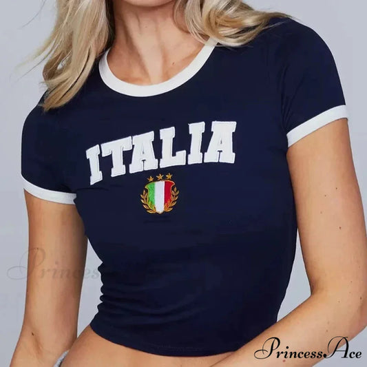 Retro Crop Top T-shirt Blue / S t-shirt-250223
