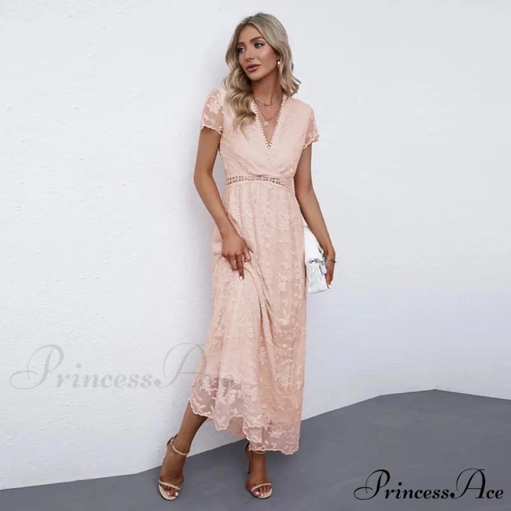Retro Deep Plunging Neckline Short Sleeve Dress bohodress-250126
