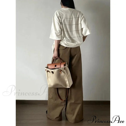 Retro Denim Broad Leg Trousers pants-241228
