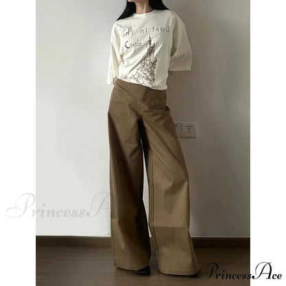 Retro Denim Broad Leg Trousers pants-241228