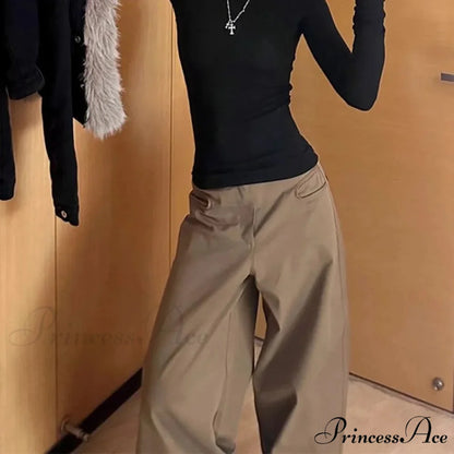 Retro Denim Broad Leg Trousers pants-241228