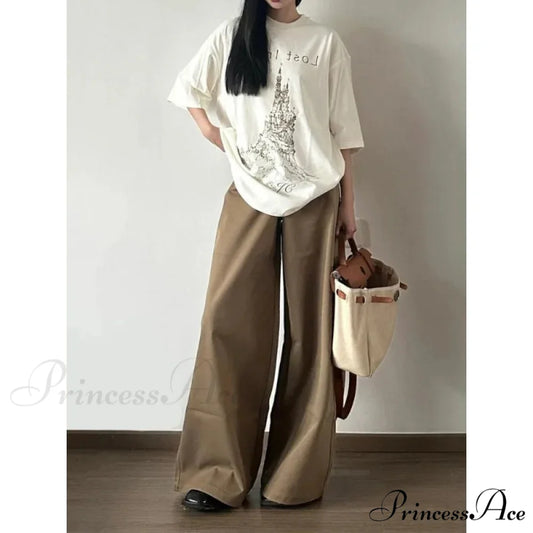 Retro Denim Broad Leg Trousers pants-241228