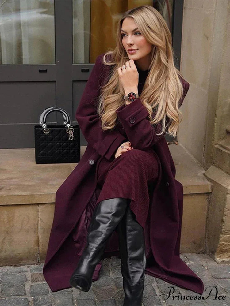 Retro Dual-Breasted Collared Overcoat Dark red / XS overcoats-241228