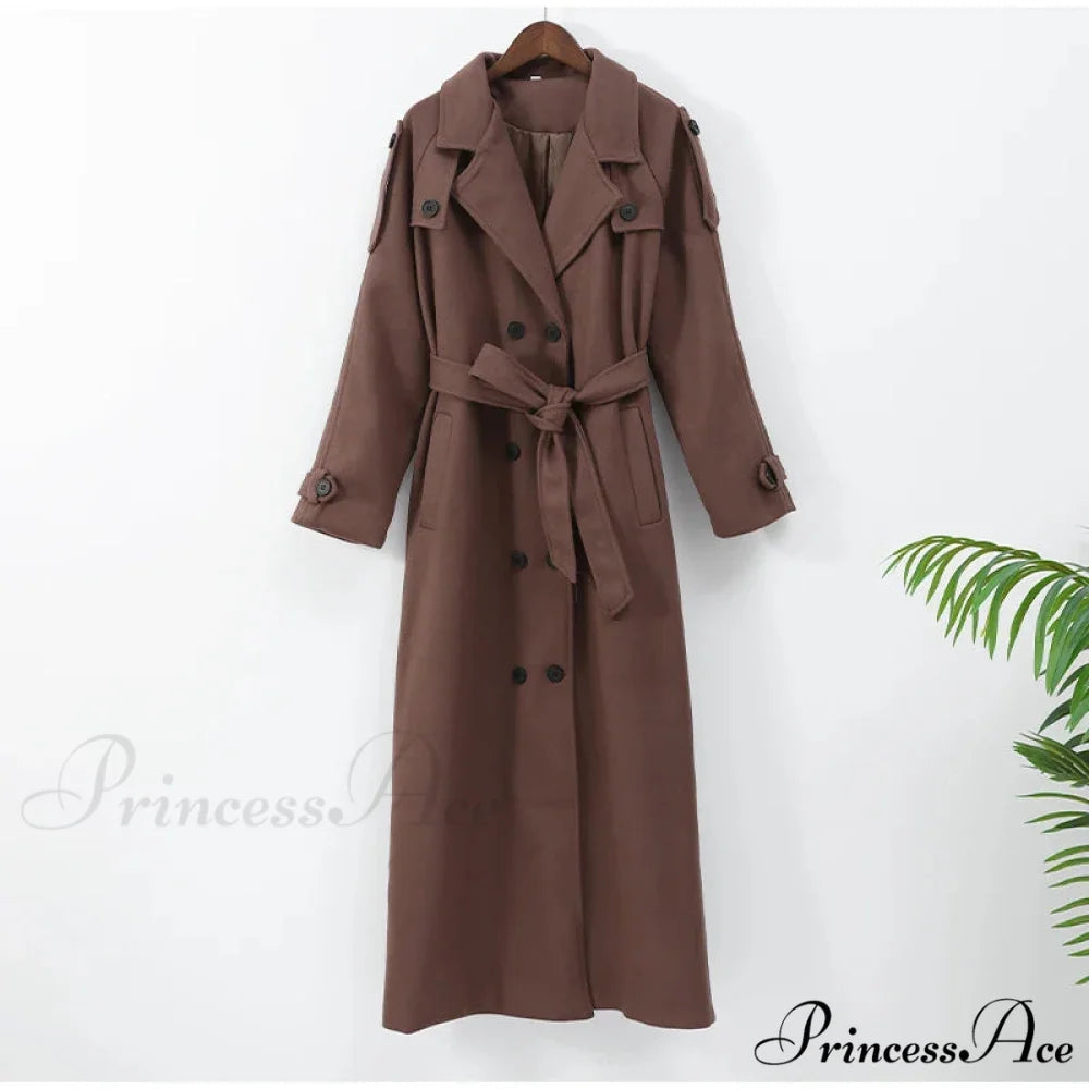 Retro Dual-Breasted Folded Collar Overcoat Brown / S overcoats-241228