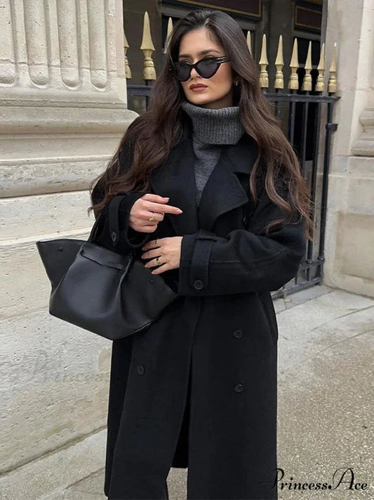 Retro Dual-Breasted Folded Collar Overcoat overcoats-241228