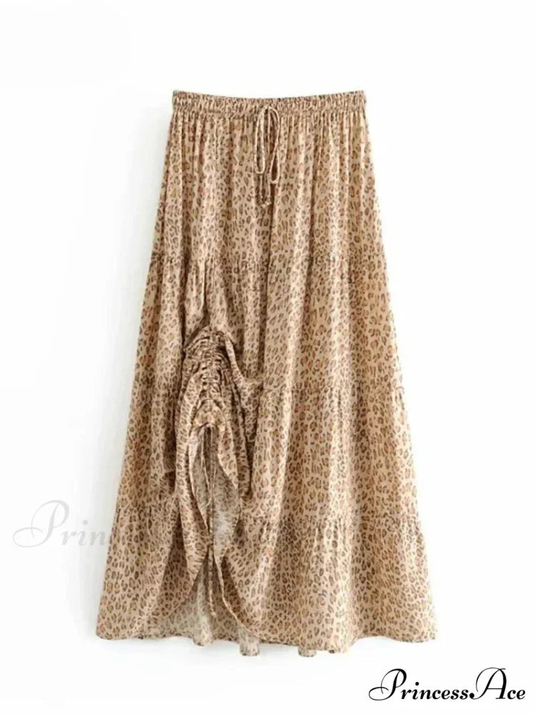 Retro Elegant Bohemian Leopard Print Fold Style High Stretch A-Line Skirt skirt-250126