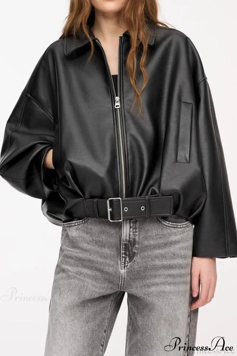 Retro Faux Leather Bomber Jacket Black / XS