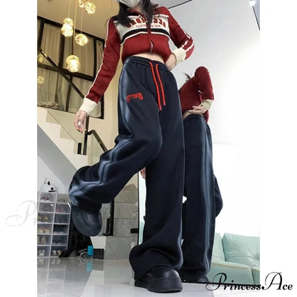 Retro Fleece Joggers Cold Weather Trousers pants-241228