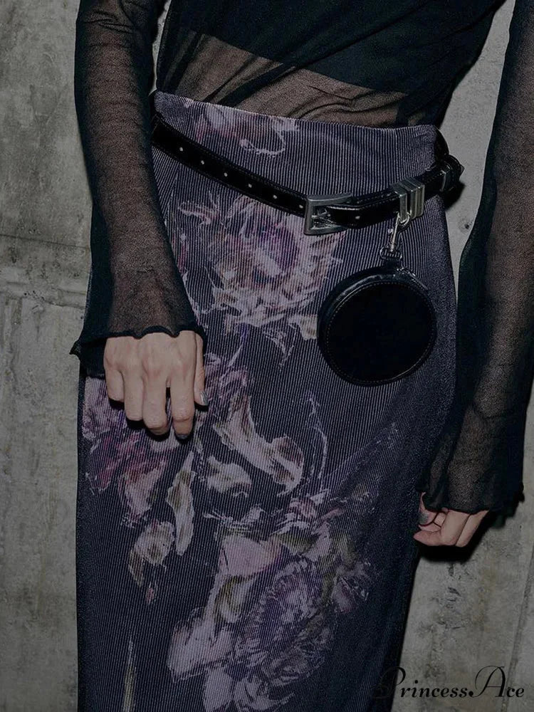 Retro Flower Pattern Aesthetic High Rise Skirt skirt-250126