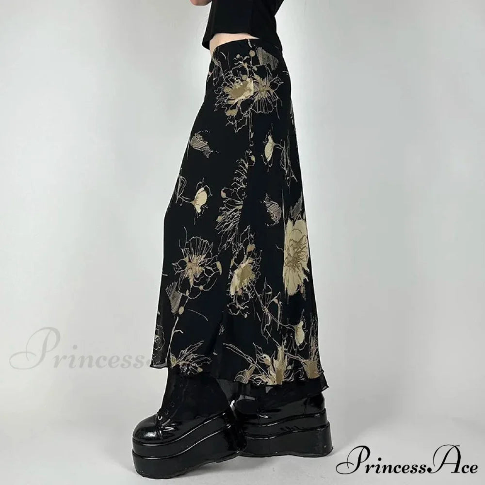 Retro Flower Pattern Low Cut Slim-Fit Urban Skirt skirt-250126