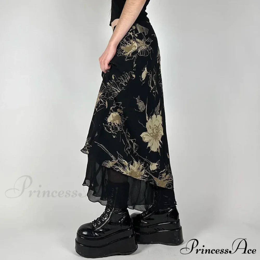 Retro Flower Pattern Low Cut Slim-Fit Urban Skirt skirt-250126