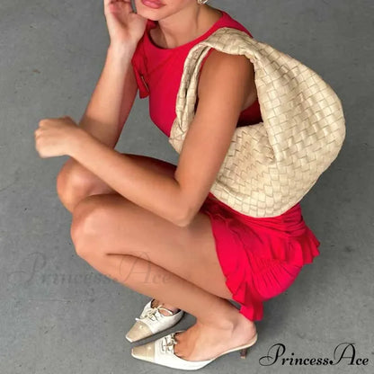 Retro Frilled Edge Tie Up Crop Top + Gathered Tiered Frills Mini Skirt Coquette 2 Piece Set Women Club Party Streetwear
