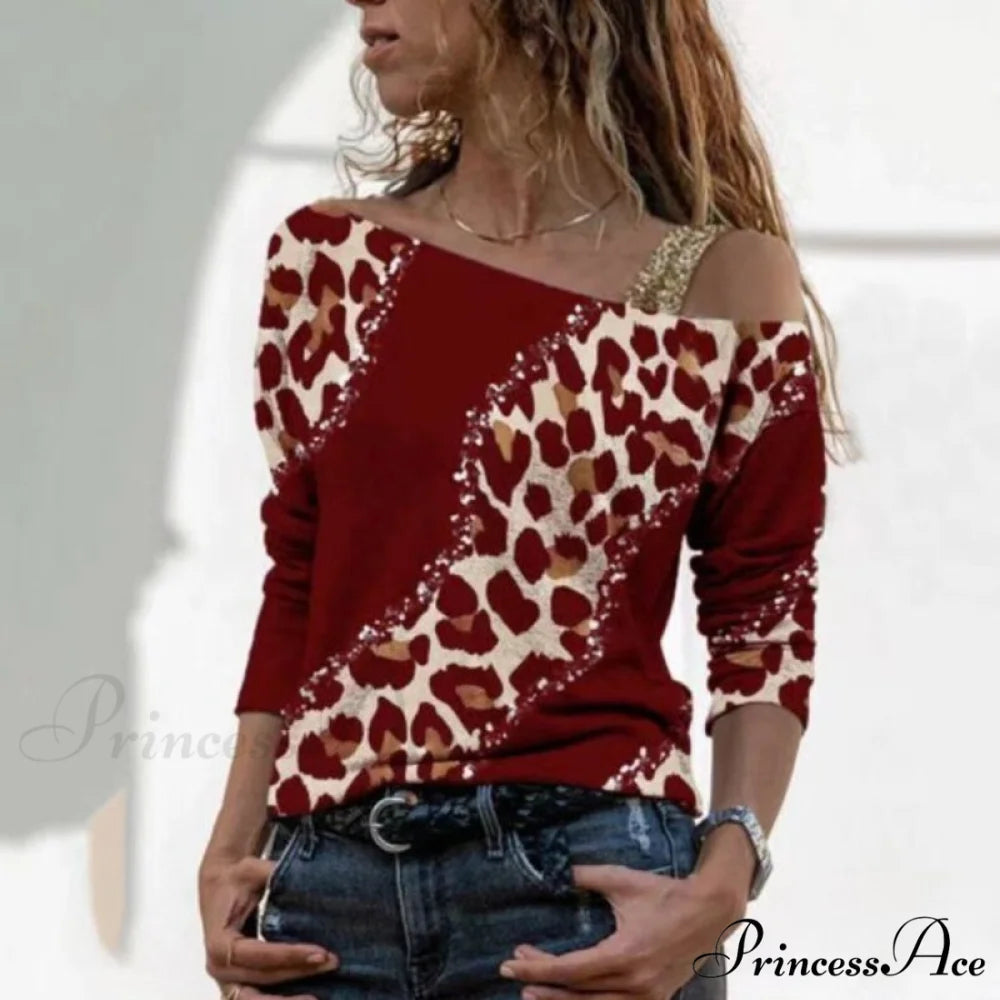 Retro Glitter Gold Contrast Casual Long Sleeve Straps Pullover 10 / S