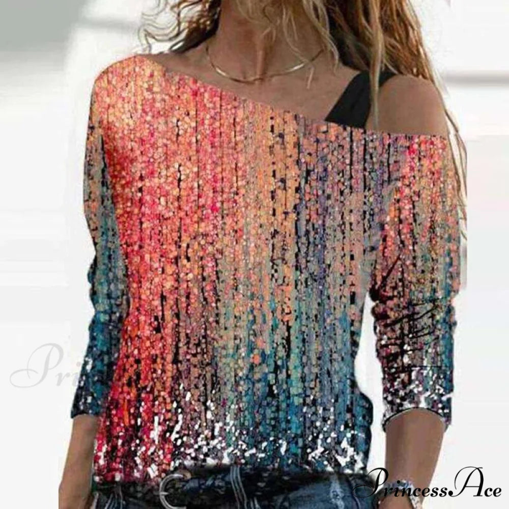 Retro Glitter Gold Contrast Casual Long Sleeve Straps Pullover 4 / S