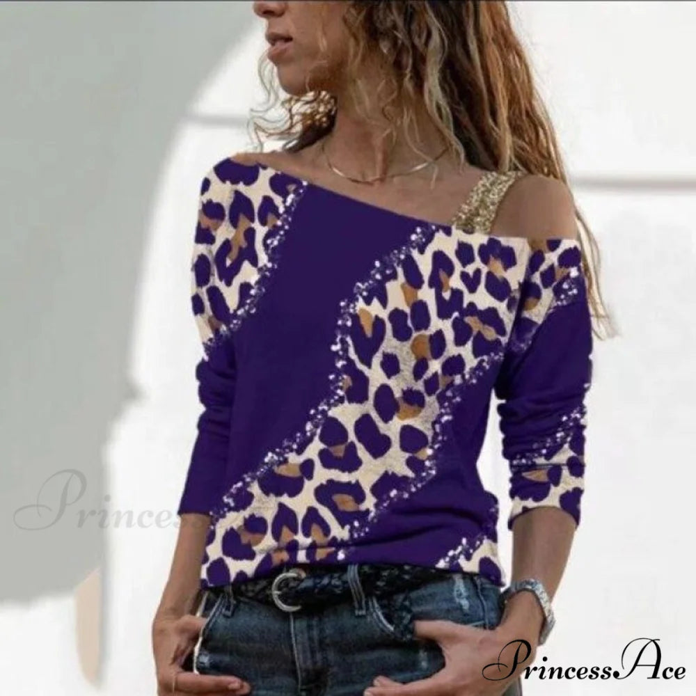 Retro Glitter Gold Contrast Casual Long Sleeve Straps Pullover
