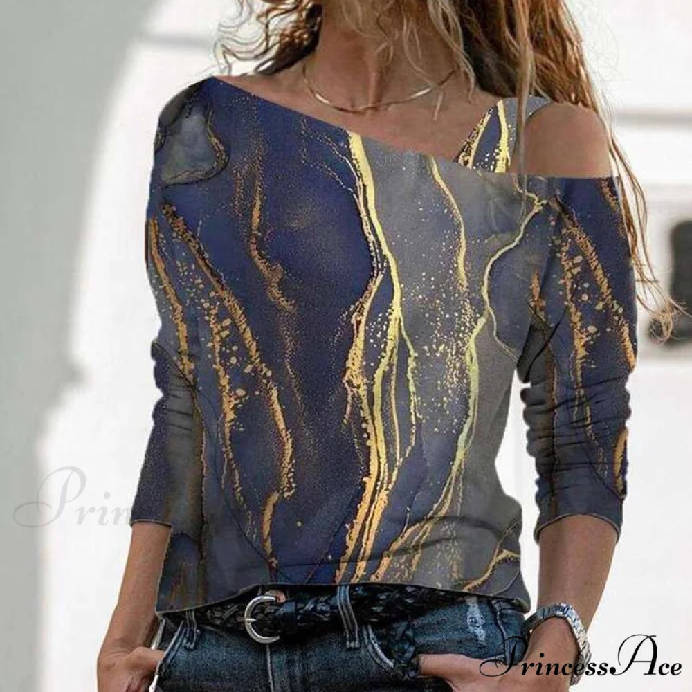 Retro Glitter Gold Contrast Casual Long Sleeve Straps Pullover 7 / S