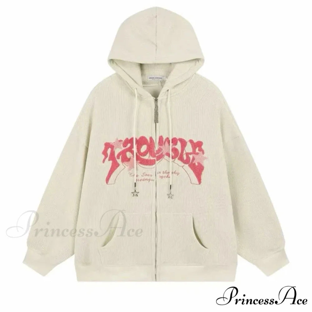 Retro Goth Corduroy Zip Up Hooded Jacket hoodies-241228