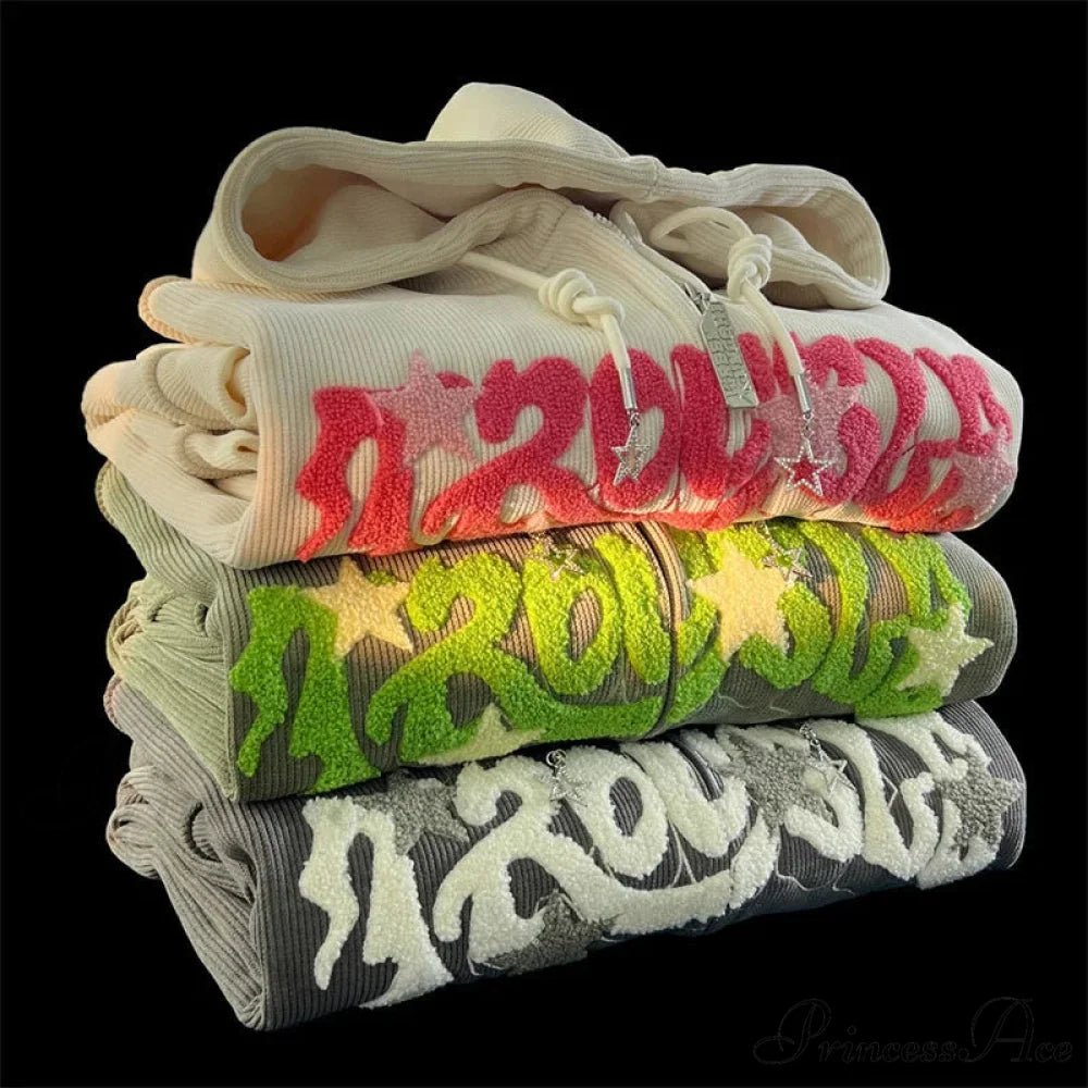 Retro Goth Corduroy Zip Up Hooded Jacket hoodies-241228