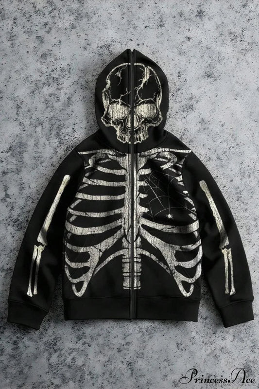 Retro Harajuku Skull Print  Hoodie