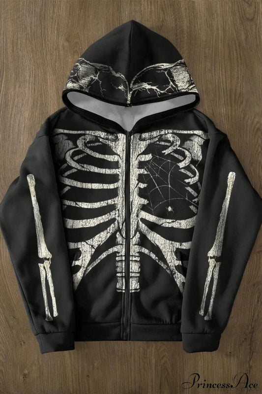 Retro Harajuku Skull Print  Hoodie