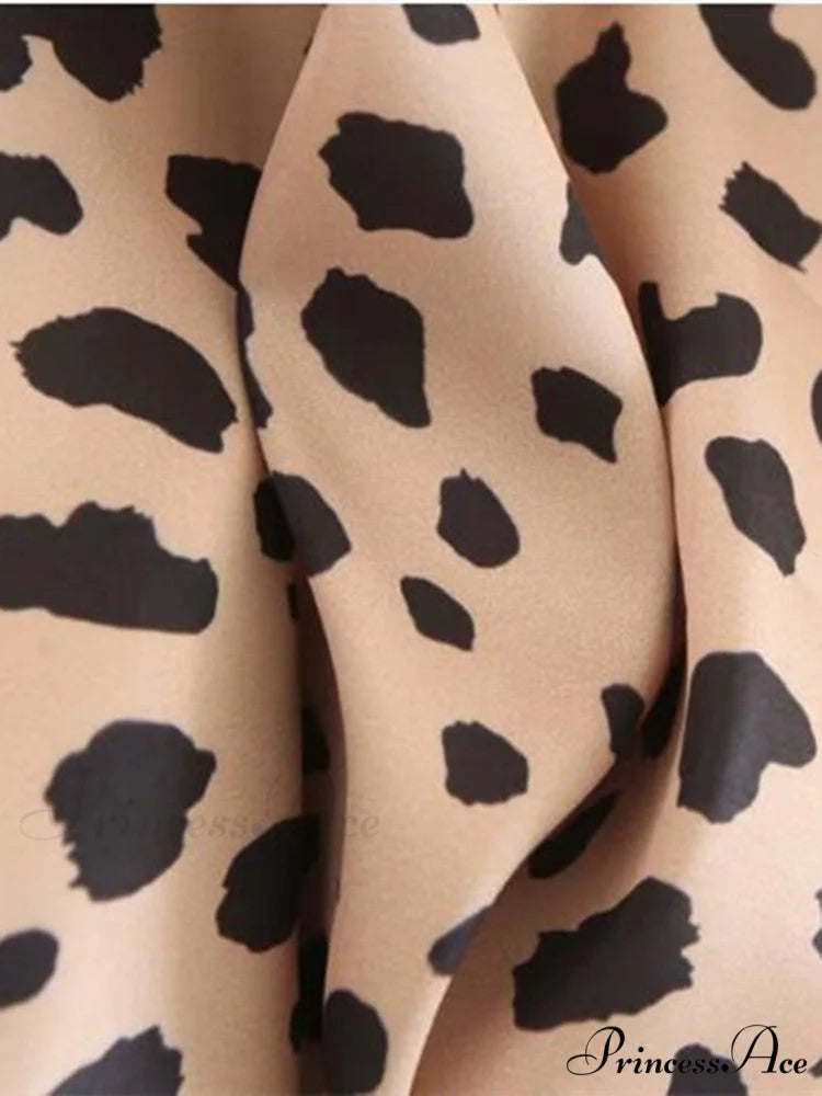 Retro High Waist Leopard Print Satin Skirt