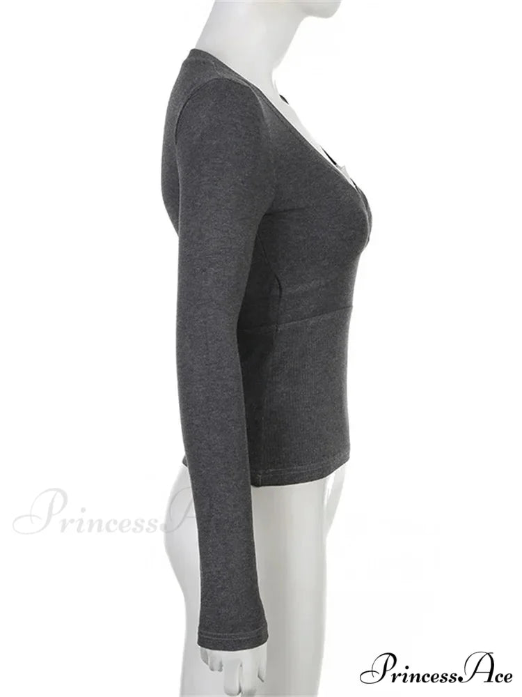 Retro Lace Patchwork Slim FitLong Sleeve V-Neck T-Shirts