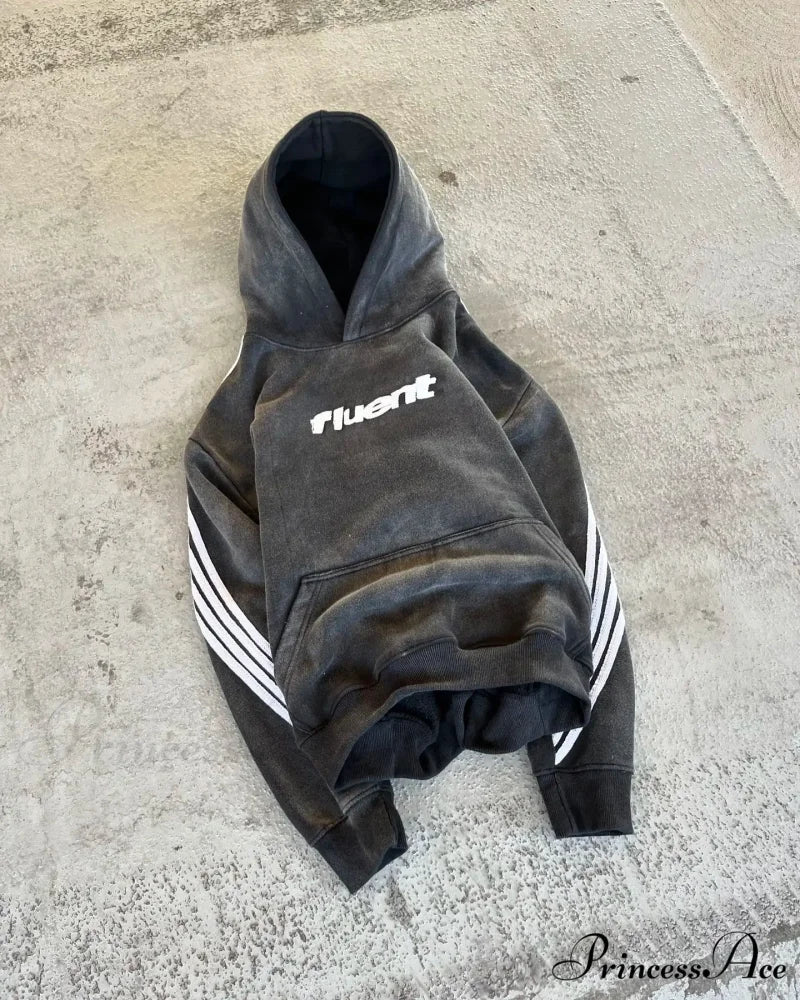 Retro Line Graphic Pullover Hoodie grey / M hoodies-241228