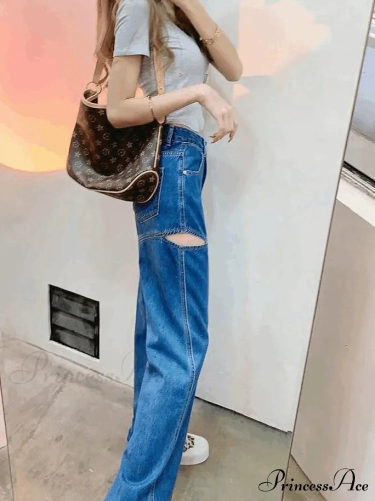 Retro Loose High Waist Blue Jeans blue ankle-length / S