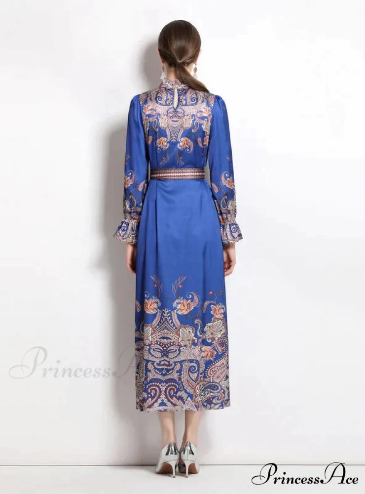 Retro Palace Horn Sleeve Dress M / BLUE