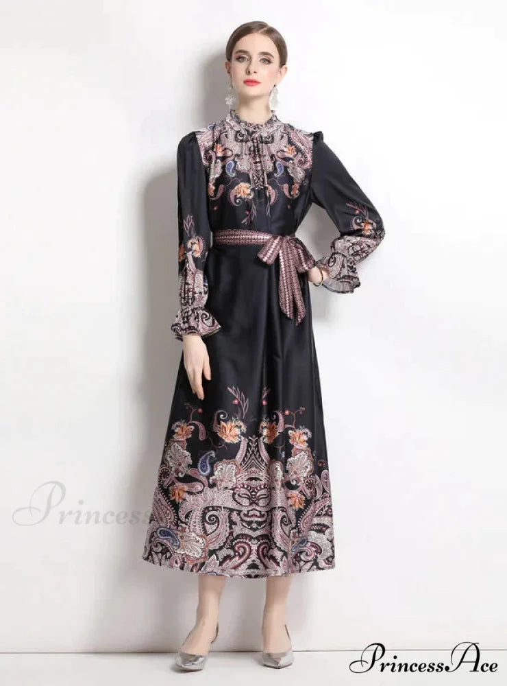 Retro Palace Horn Sleeve Dress S / BLUE