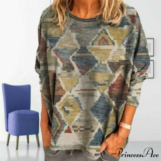 Retro Pattern Geometric Tee Multicolor / S