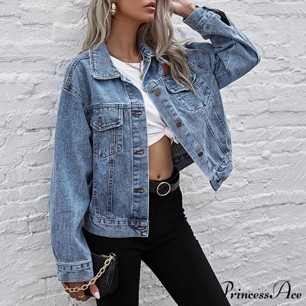 Retro Plus Size Stylish Chic Trendy Elegant Fashionable Versatile Classic Jacket Blue / XS