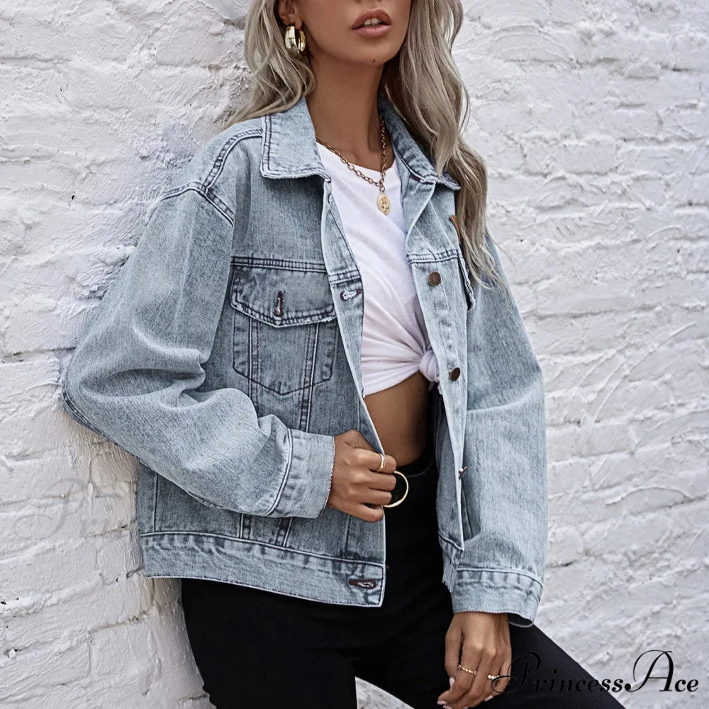 Retro Plus Size Stylish Chic Trendy Elegant Fashionable Versatile Classic Jacket Light blue / XS