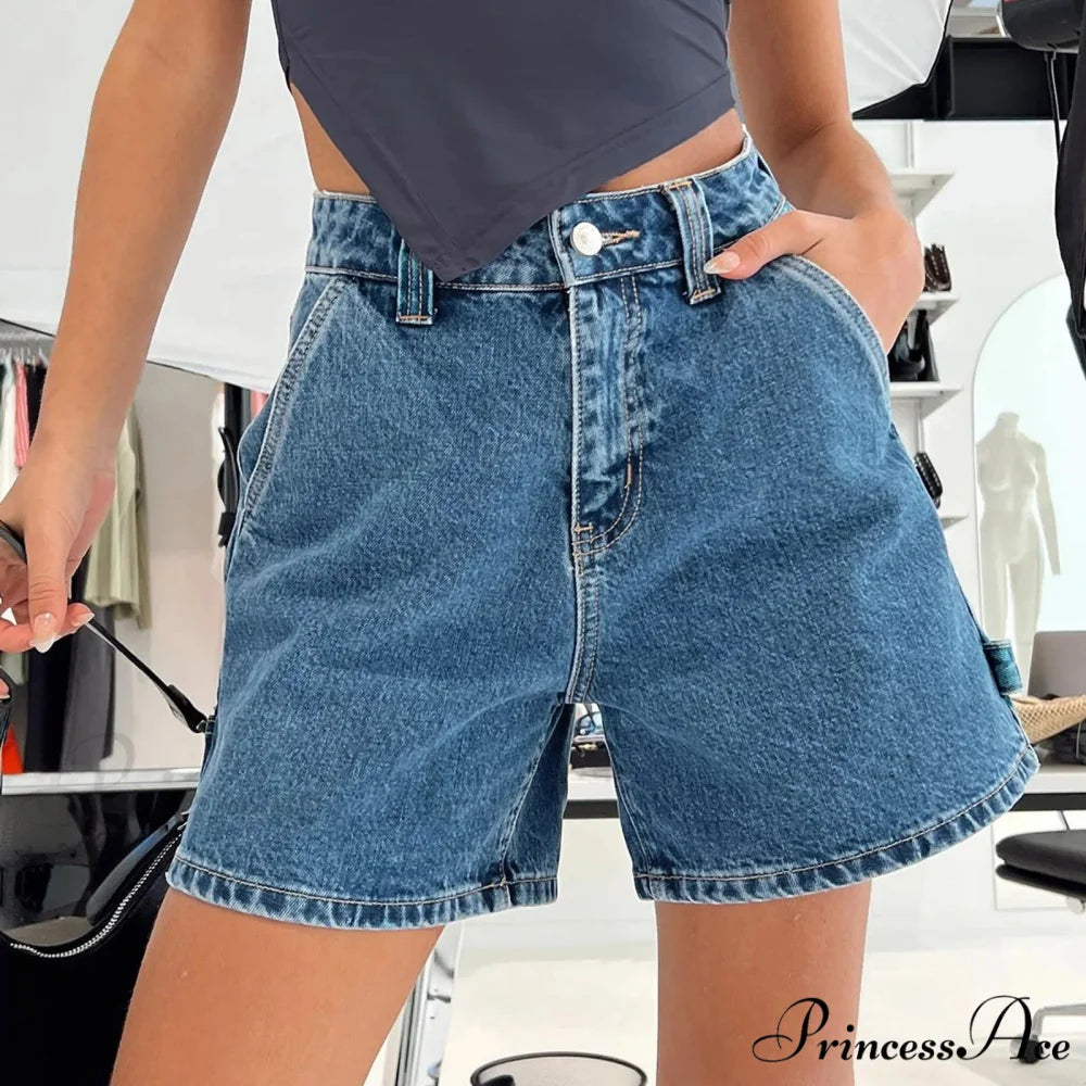 Retro Pocket Straight Denim Short Dark Blue / S short-250223