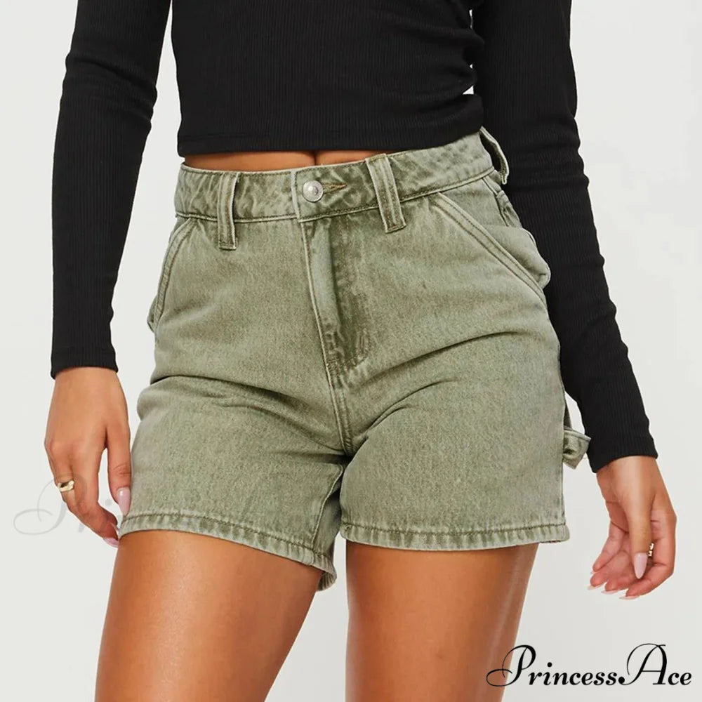 Retro Pocket Straight Denim Short Green / S short-250223
