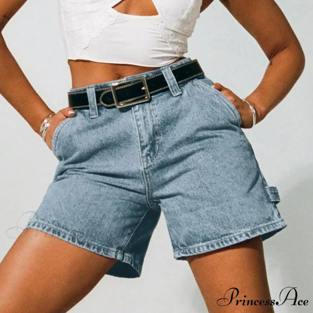 Retro Pocket Straight Denim Short Light Blue / S short-250223