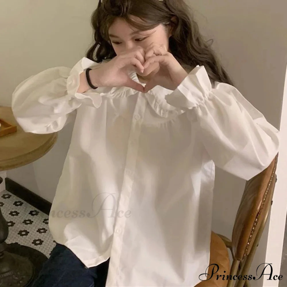 Retro Preppy Style Cute Kawaii White Blouse blouse-250126