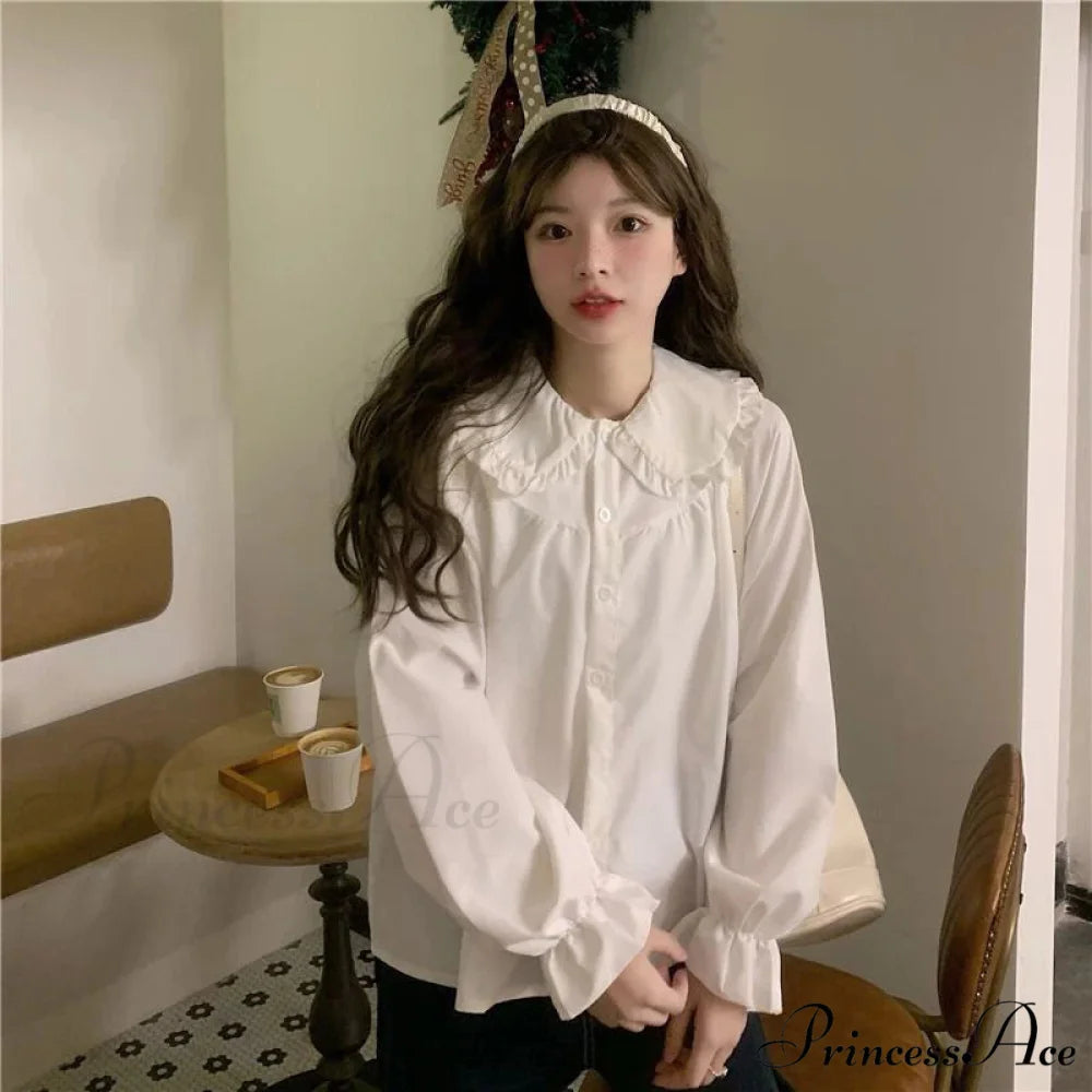 Retro Preppy Style Cute Kawaii White Blouse blouse-250126