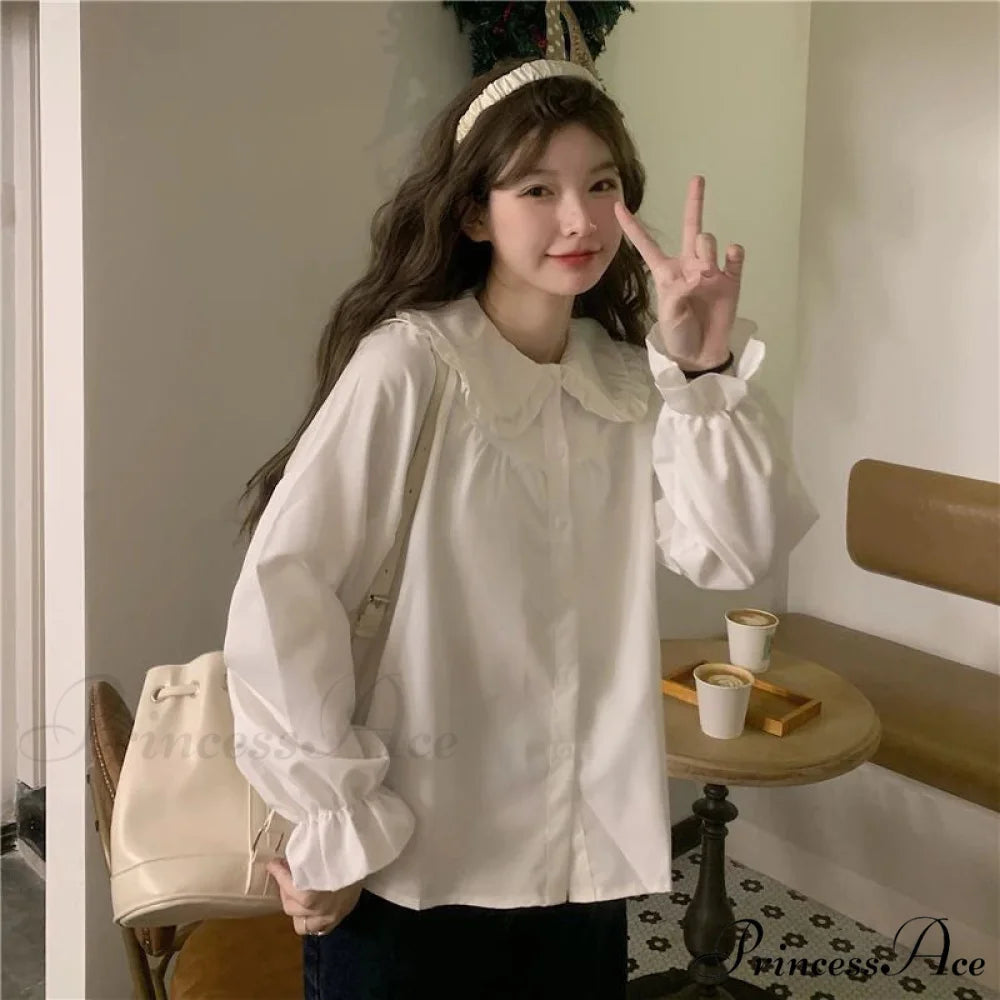 Retro Preppy Style Cute Kawaii White Blouse blouse-250126