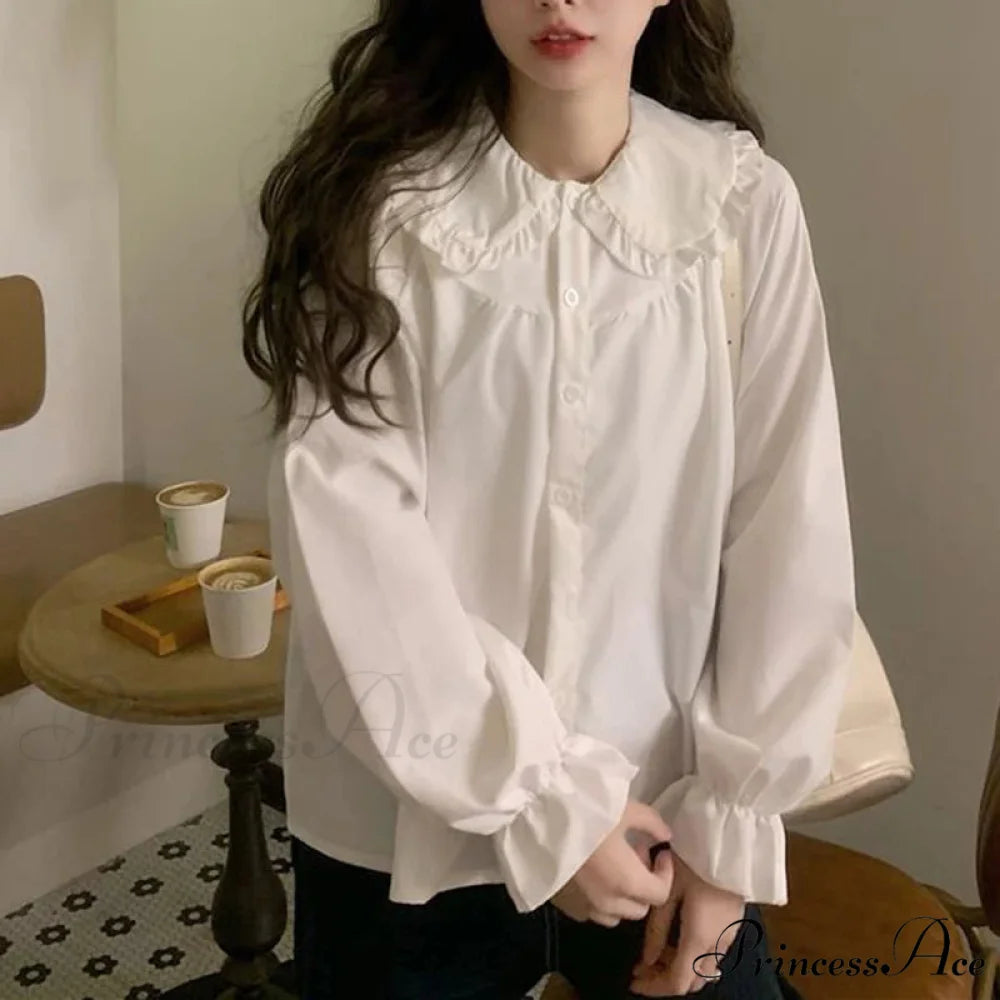 Retro Preppy Style Cute Kawaii White Blouse WHITE / S blouse-250126