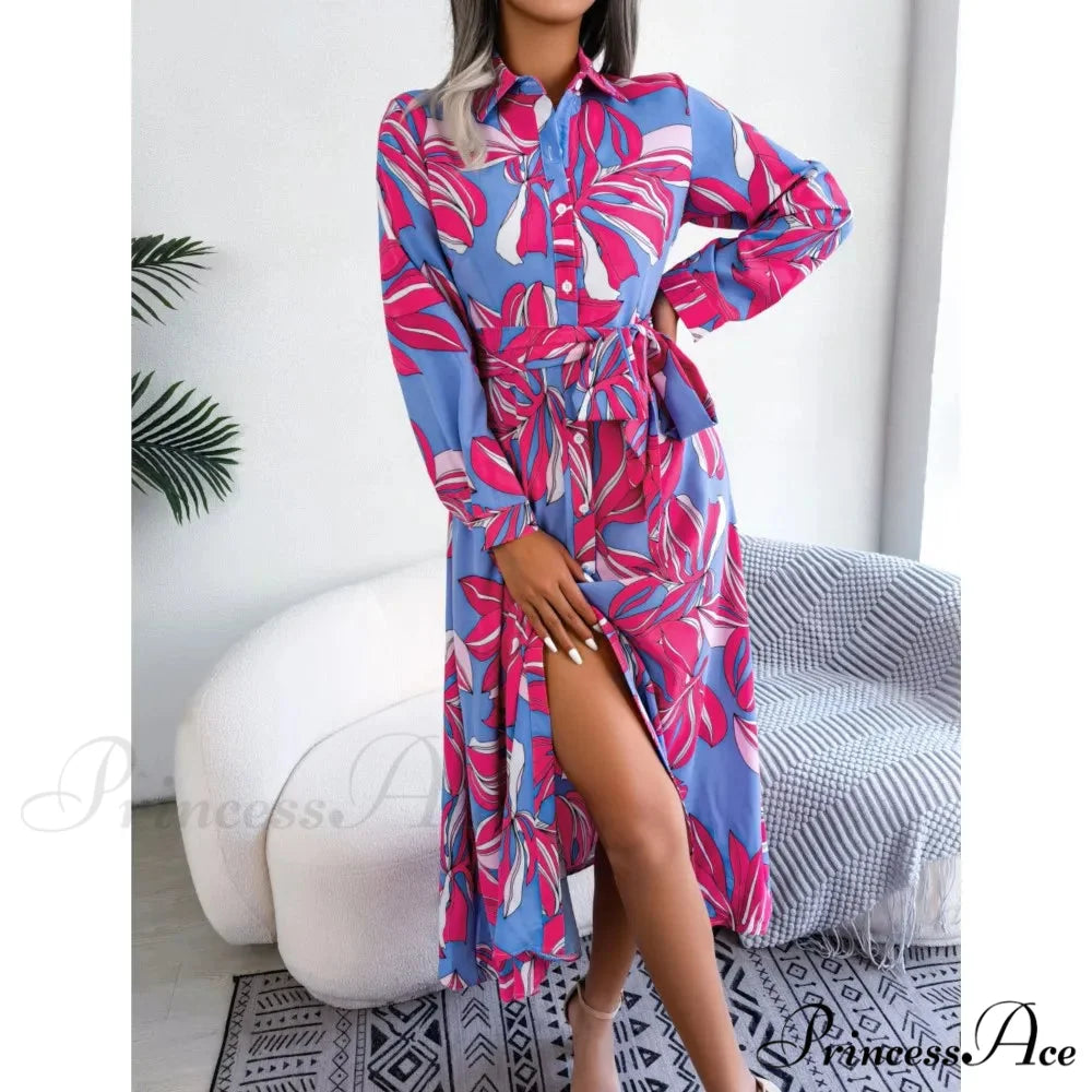 Retro Printed Blouse Long Flowered Gown oldfloraldress-250126