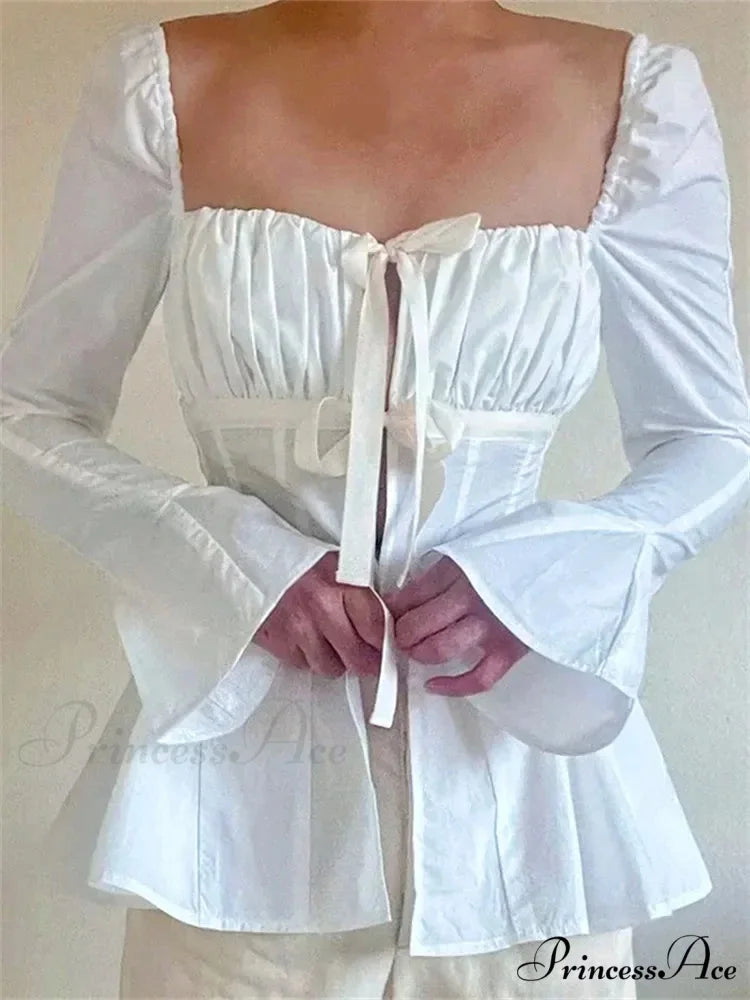 Retro Puff Sleeve Bind Square Neck Blouse blouse-250126